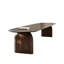 Table de salle à manger 55,12 "en bois de pin massif Wabi-Sabi avec plateau ovale courbé et base arquée - Table minimaliste pour la salle à manger Homestay-1749793646