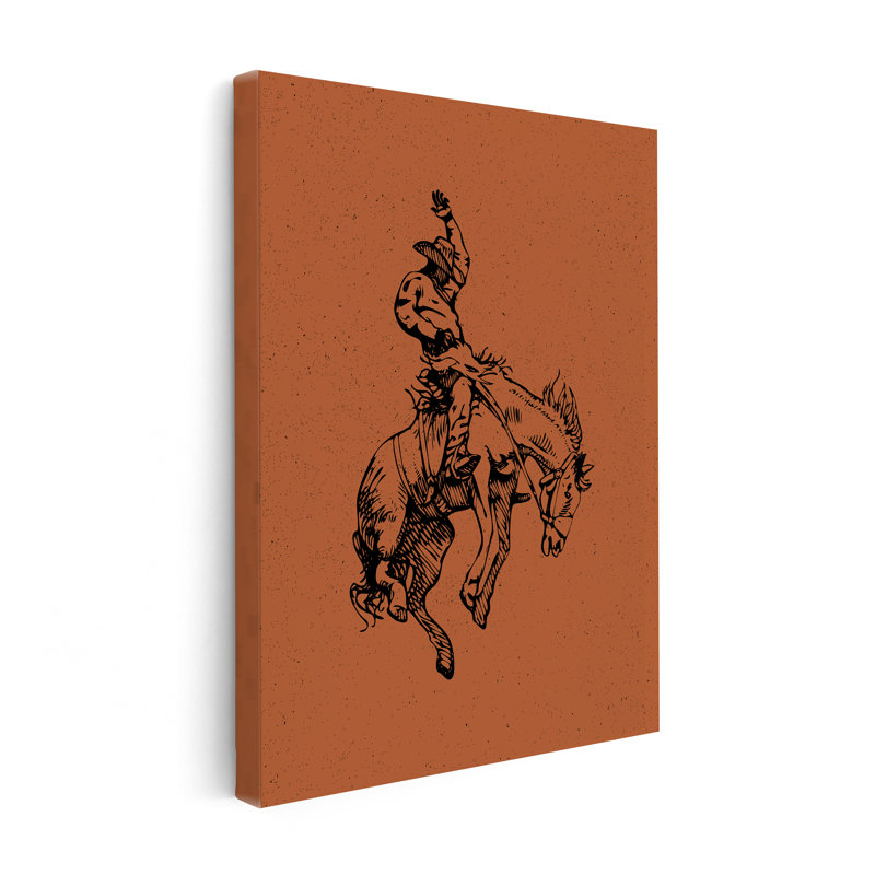 Cheval de cowboy brun, 18"H x 24"W, Canvas, Unframed