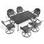 All-Weather 7: Aluminium, 6 chaises pivotantes et table rectangulaire, noires, résistantes aux intempéries, sièges confortables, capacité de 350 lb, table de 160 lb avec coussins de siège de couleur aléatoire en fonte d'aluminium-718911931