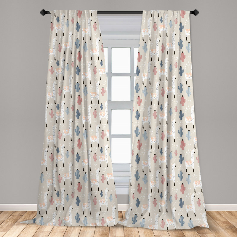Mcnealy Llama Childish Cactus Animal Semi Sheer Sliding Panels, Width 75 x Drop 225 cm