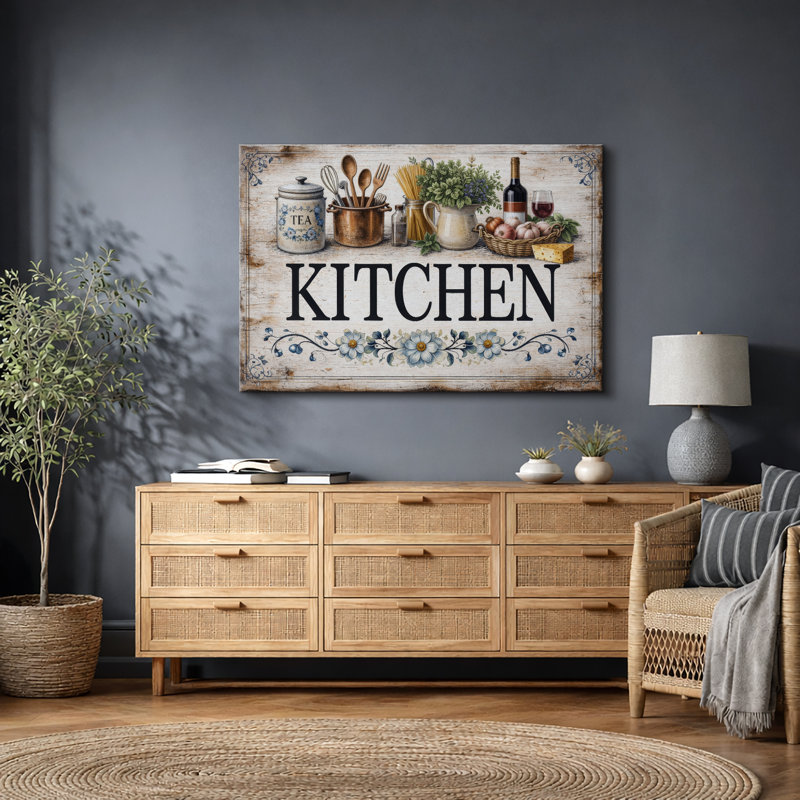 Kitchen Sign Artwork Vintage Kitchen Pictures Framed Canvas Giclee Print Wall Art, 16" H x 24" W x 1.5" D, Wrapped Canvas