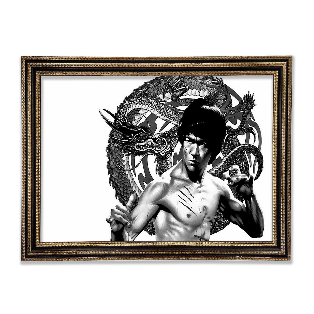 Bruce Lee Drache B N W Gerahmter Druck