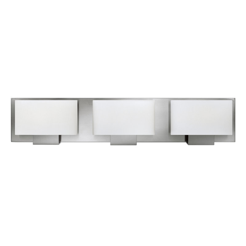 Mila Three-Light Bath Vanity Fixture, Brushed Nickel, Halogen