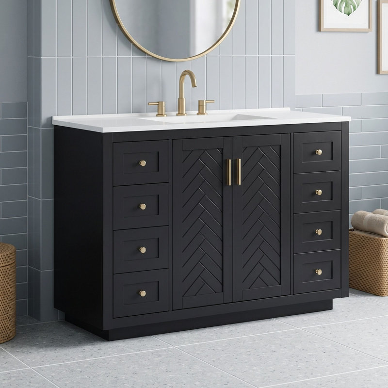 Meuble-lavabo de salle de bain avec lavabo et six tiroirs, Noir
