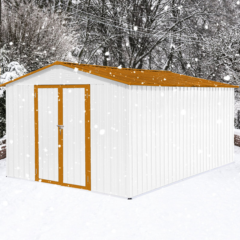 Remise en métal de 10 pi x 12 pi - Ventilé pour une circulation de l'air frais dans le jardin, Blanc/naturel