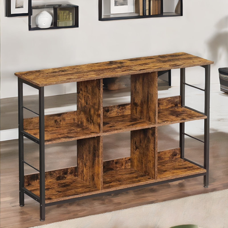 Adalaina Rustic Industrial 80 H x 120 W Bookcase Bookshelf with Storage Shelves Living Room