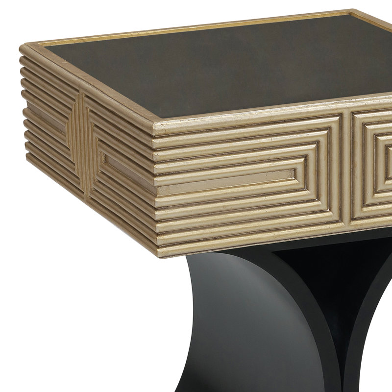 Square Black and Gold Geometric Wood Spot Table