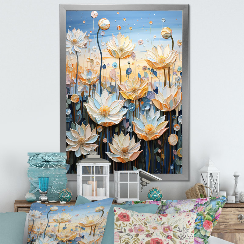 Pétales du lotus sacré IV sur toile, Cadre photo argenté, H 40 po x l 30 po x P 1,5 po