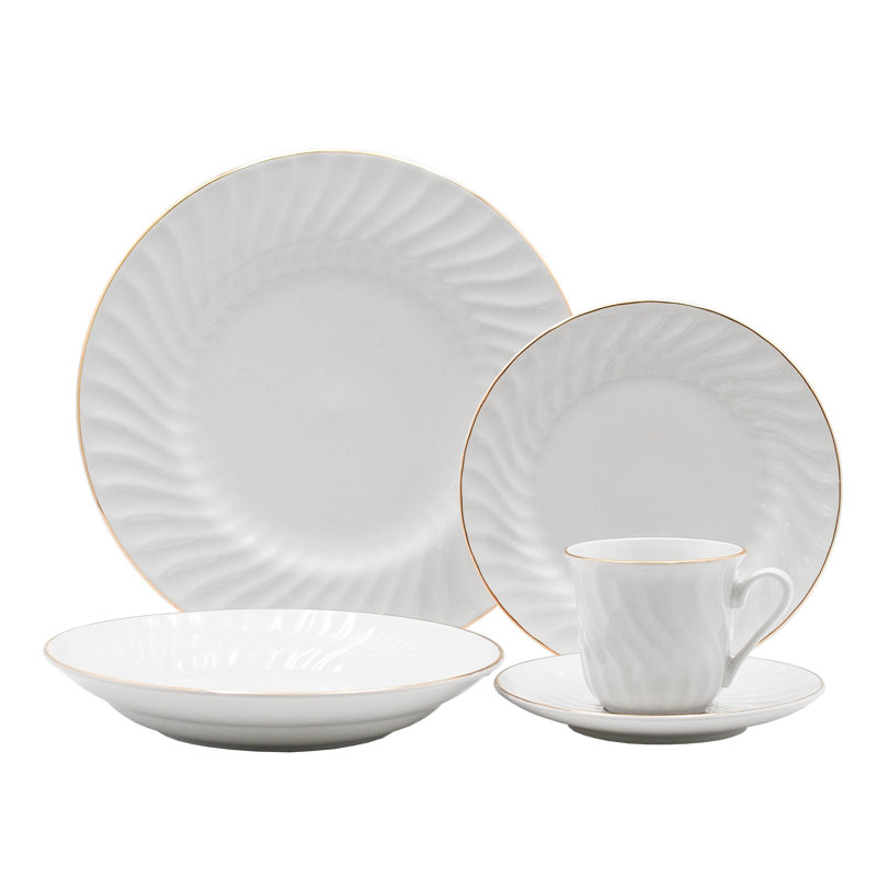 Hertford 45-piece white porcelain dinnerware set, embossed design (service for 8)