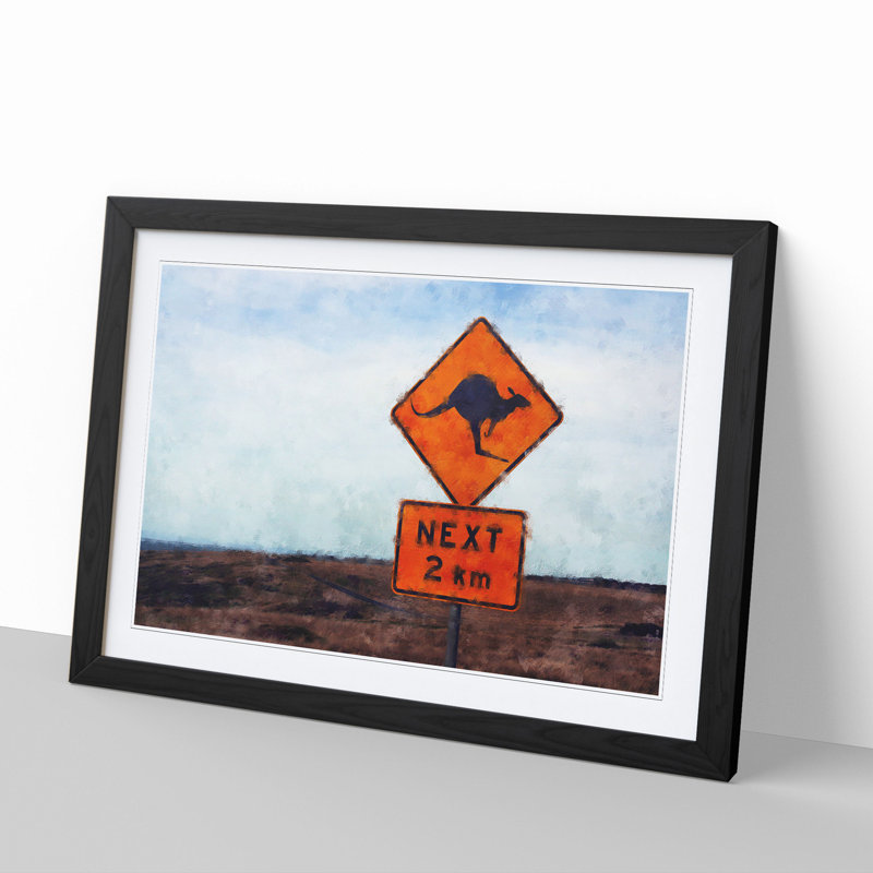 Kangaroo Sign - Framed Print, 36cm H x 48cm W x 2cm D, Black Framed