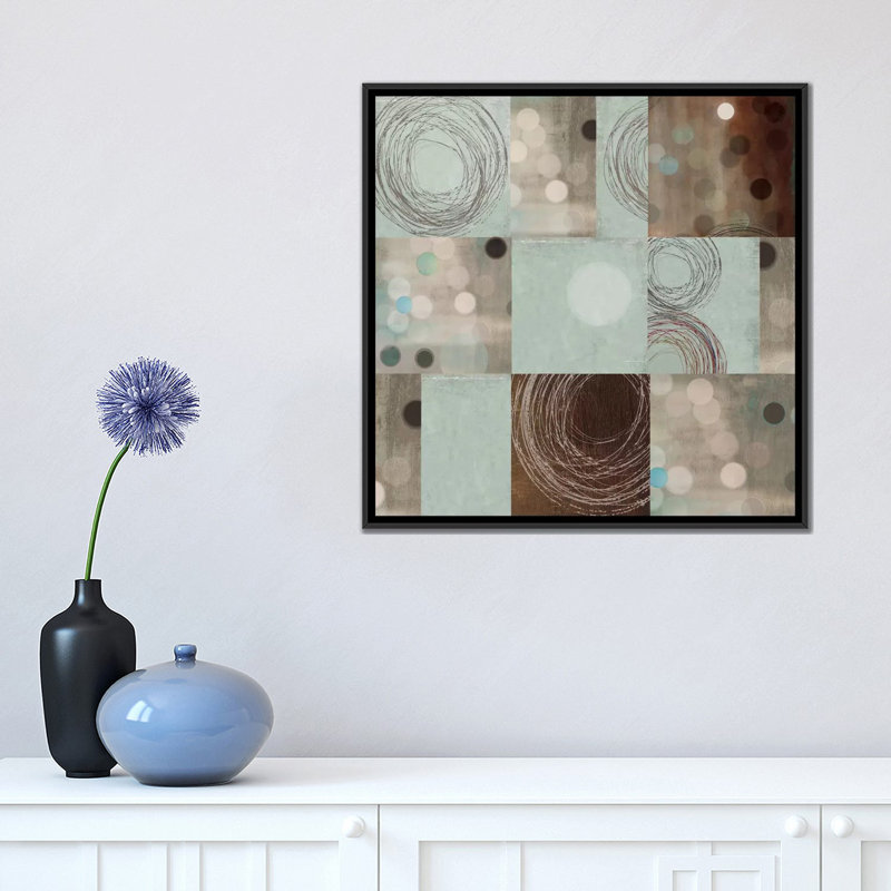 « points et tourbillons », impression sur toile, H 18 po x l 18 po x P 1,5 po, Toile avec cadre noir, Pas de tapis