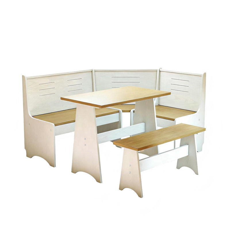 Modern 3-Piece Solid Wood Corner Breakfast Nook Set With Storage – Reversible L-Shape Bench With Hidden Compartments, Space-Saving 3–5 Seat Dining For Kitchen Or Family Home