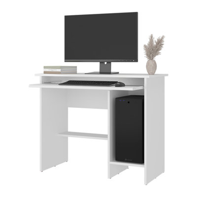 White Computer Desk with Open Storage