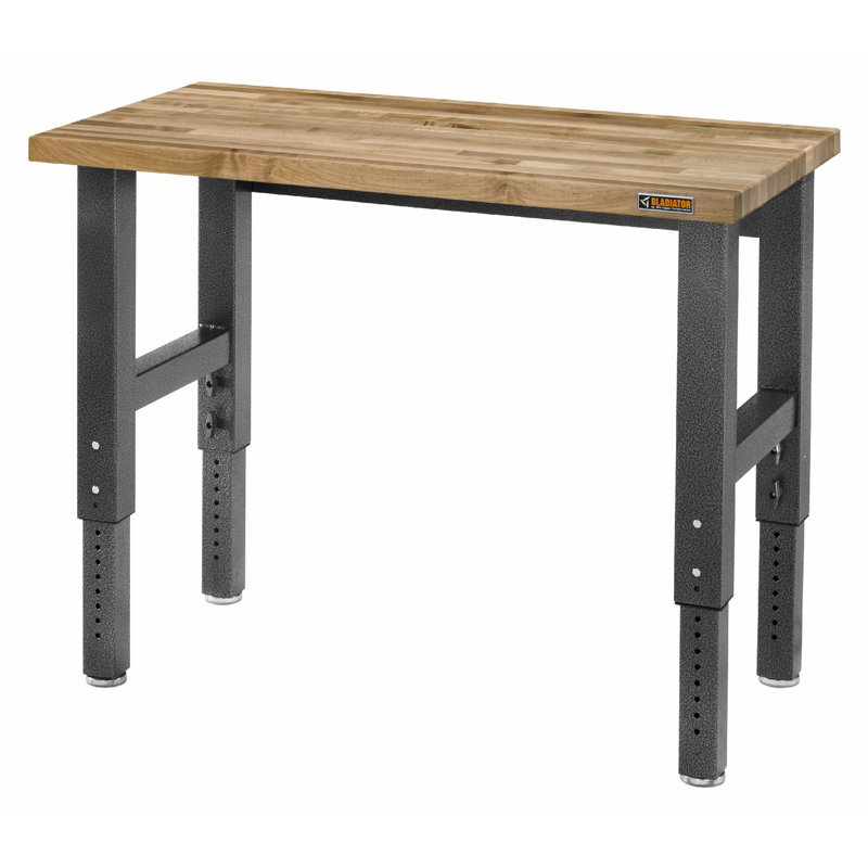 Adjustable Height Hammered Granite and Hardwood Workbench