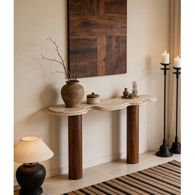 Console Travertine avec pieds en bois massif