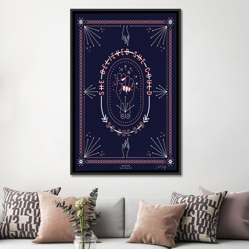 Strickler Blush Denim She Believed, H 60 po x l 40po x P 1,5 po, Toile avec cadre noir