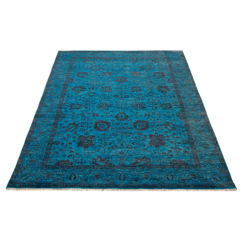 Tapis bleu héritage noué à la main de conception unique 6 pi 1 po x 9 pi 0 po