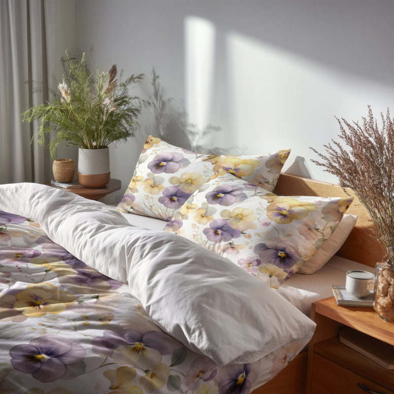 Ensemble de housse de couette Floral de 3 - Ensemble de literie et de coussins French Country Pastel Pansy Harmony