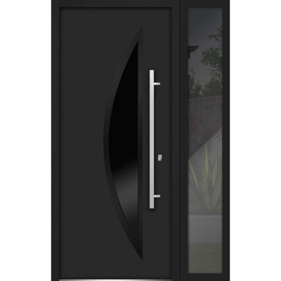 Porte d'entrée extérieure prémontée en acier Deux 6501 Anthracite, fenêtre latérale extérieure avec inserts en acier inoxydable, style moderne, peinte - L 36 + 14 x H 80 - Ouverture à droite vers l'intérieur