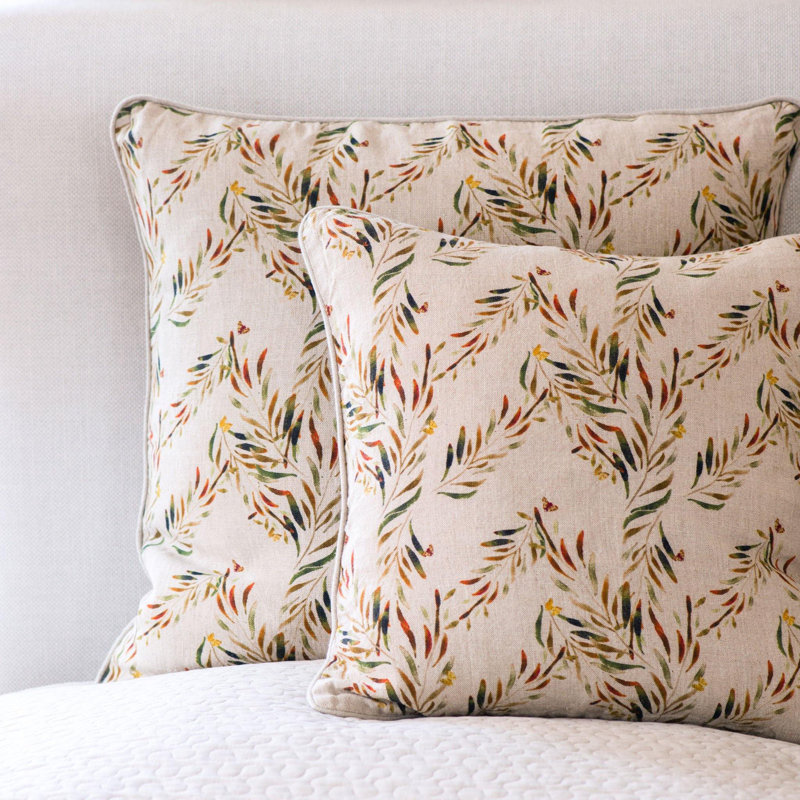 Organic Linen Pillow Cover, Red Palm