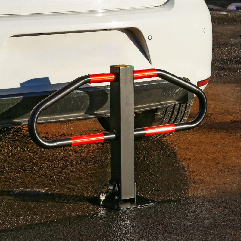High-Durability Foldable Parking Barrier Heavy-Duty Steel With Built-In Lock & Two Keys Red Reflective Strips