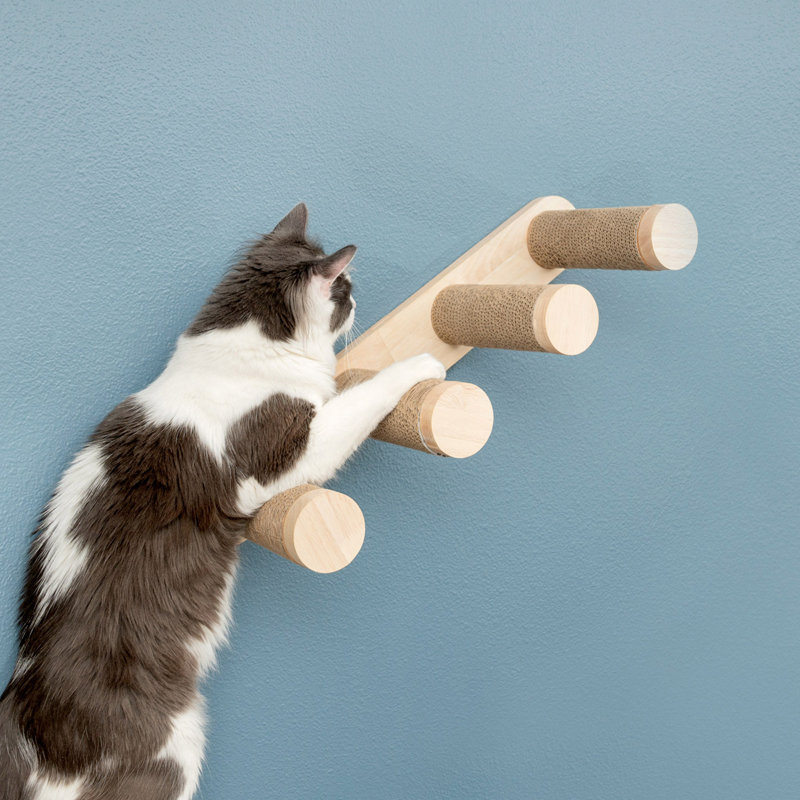 24" Wall-Mounted Oak and Cardboard Cat Climber