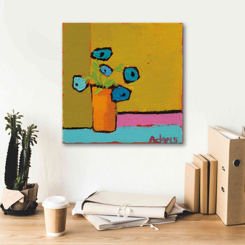 Vase orange - peinture sur toile tendue, H 18 po x l 18 po x P 0,75 po