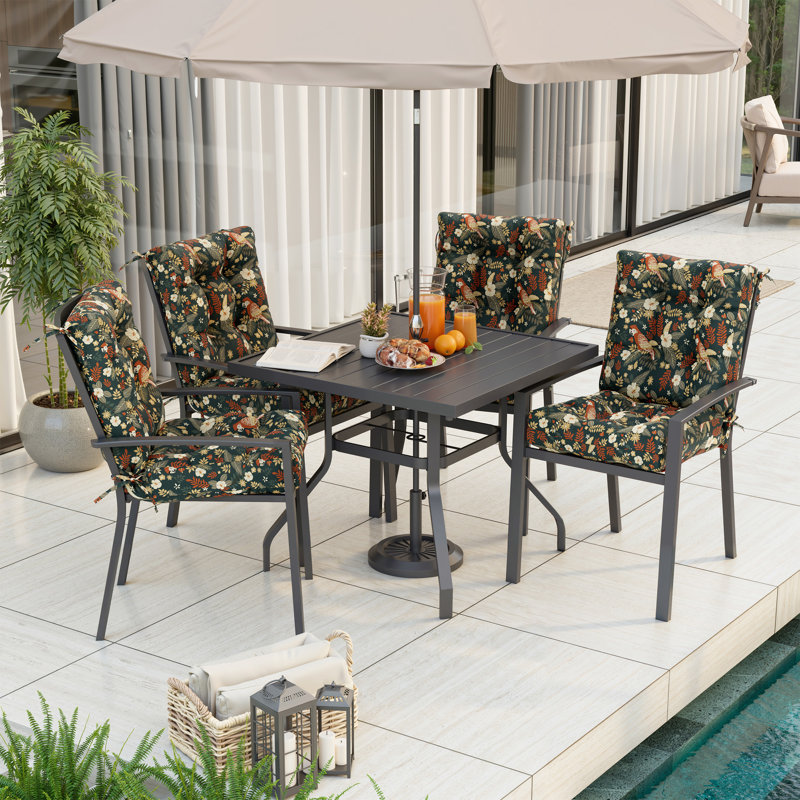 Outdoor 4'' Printed Chair Cushion (Set of 4), Black;Red