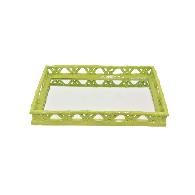 Plateau d'accessoires avec miroir Aeny, 20 po, résine vert lime aspect bambou