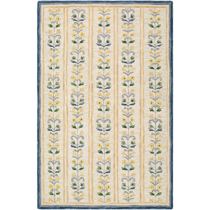 Moroccan Wool Hand Tufted Area Rug, Rectangle 200 x 275 cm, Ivory/Cornflower Blue/Mustard/Sage/Charcoal