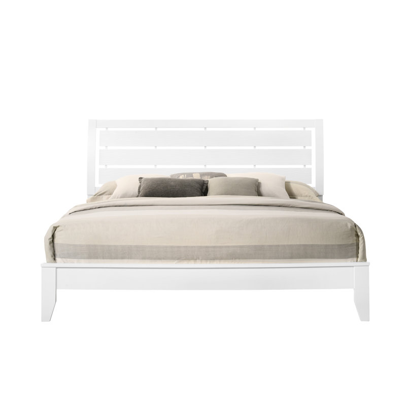 Très grand lit blanc à finition blanche - Design géométrique et tête de lit légèrement incurvée pour un décor douillet