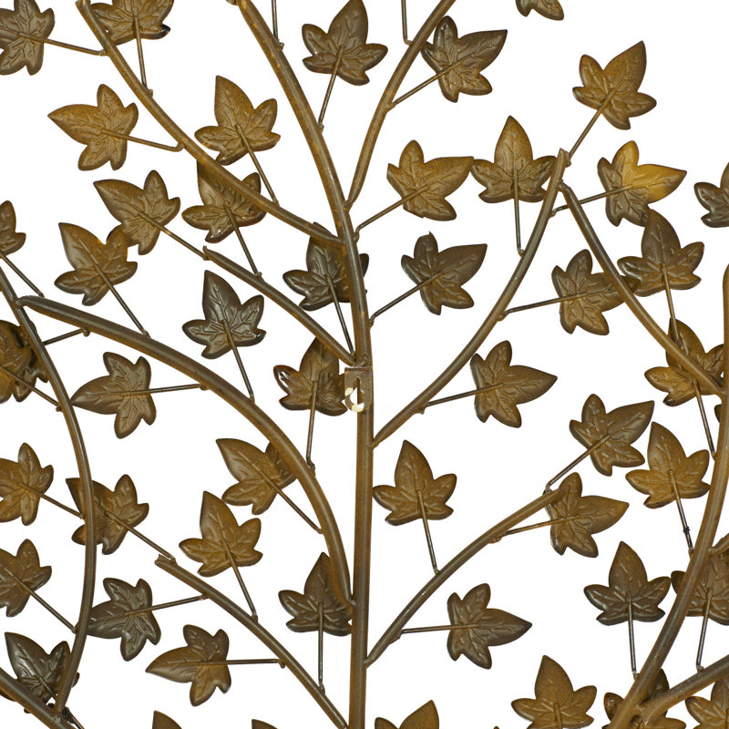 Brown Metal Tree Wall Sculpture with Leaves