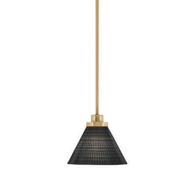 Odyssey Stem Hung Mini Pendant Shown In New Age Brass Finish With 7" Black Matrix Glass