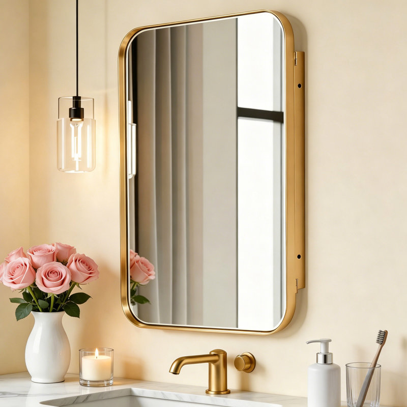 16'' W 24'' H Framed Medicine Cabinet, Gold