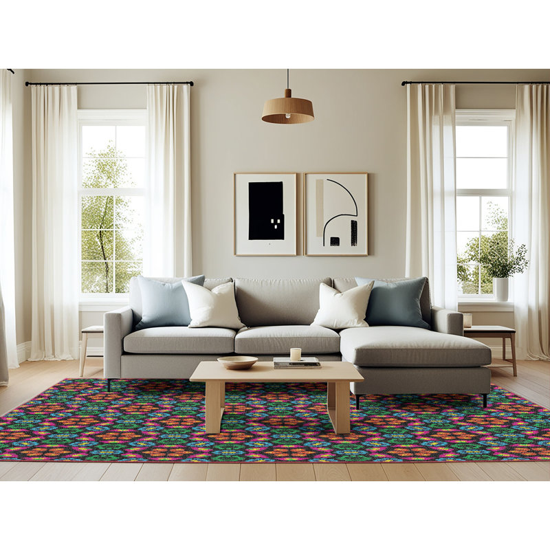 Tapis rouge / vert Power Loom, Rectangle 6 pi x 9 pi