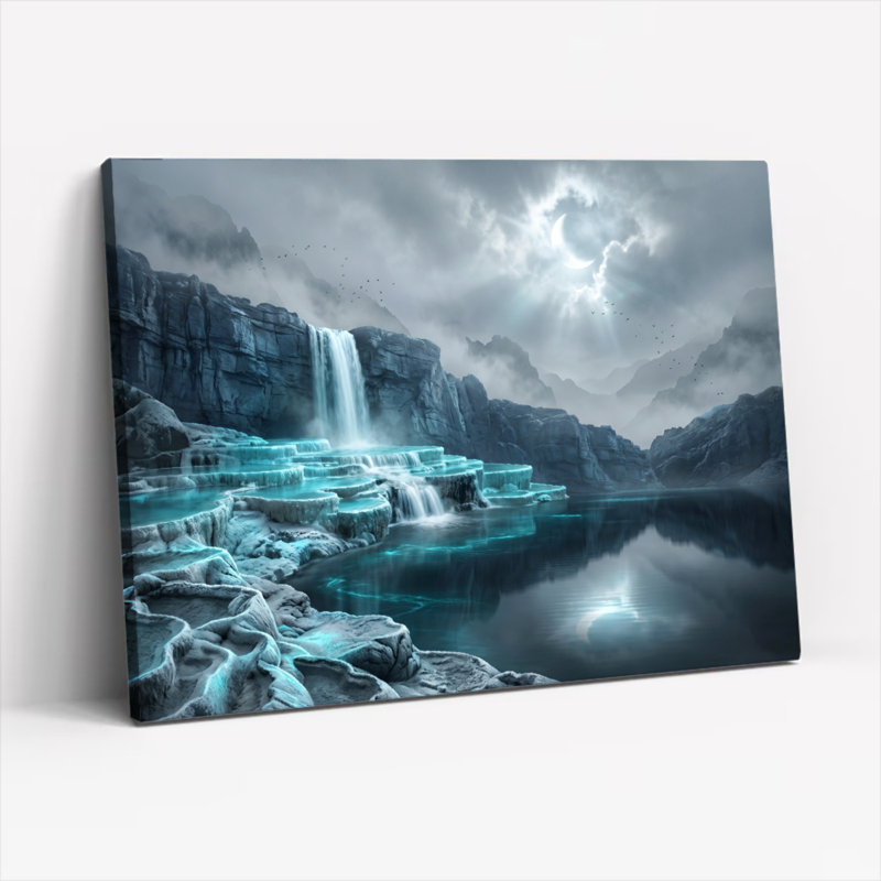 Ensemble de 1 tableau sur toile représentant une cascade gelée, H 28 po x l 40 po, Toile tendue