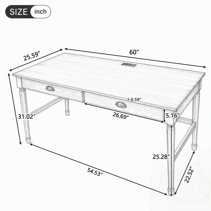 Bureau à domicile en bois, table d'étude, poste de travail moderne et multifonctionnel avec chargeur et rangement intégrés