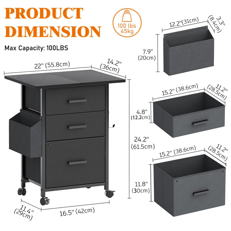 55.8cm Wide 3 -Drawer Mobile File Cabinet