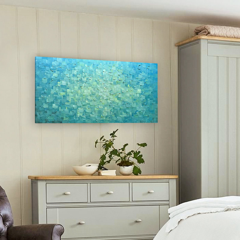 «Abstract Water Reflection», peinture sur toile tendue, L 48 po x H 24 po, Bleu