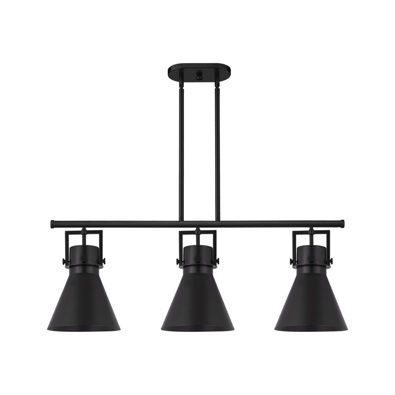 Luminaire pour îlot 42 po 3 lumières Newton Cone, Noir, Noir mat
