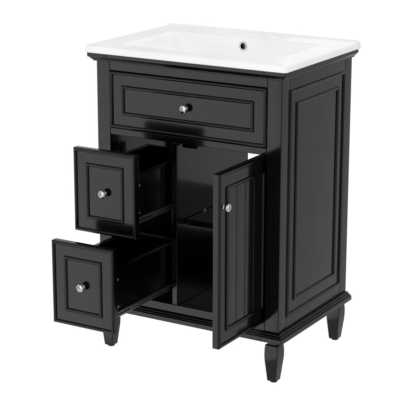 Meuble-lavabo 24 po avec lavabo en céramique, Noir