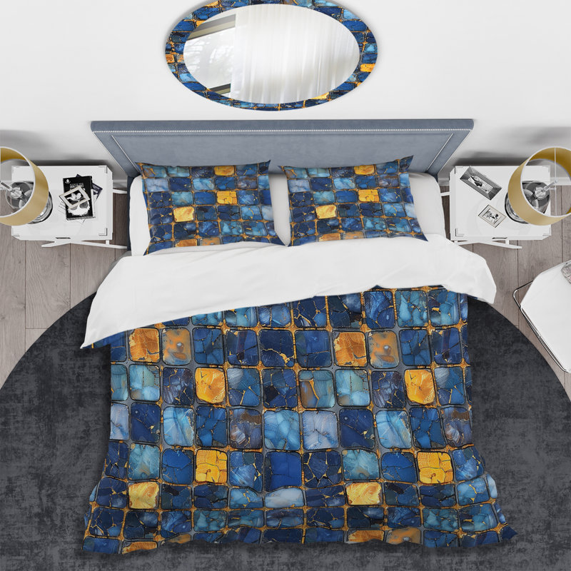 Ensemble de housse de couette jaune Modern Mosaic Tile I - Modern, Housse de couette très grand et 2 très grandes t