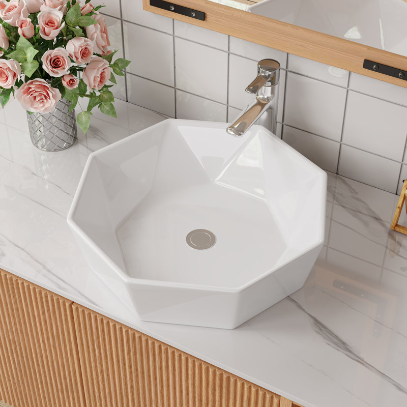Lavabo de salle de bain tridimensionnel 19,69 po, vasque en céramique sans robinet, sans armoire, blanc