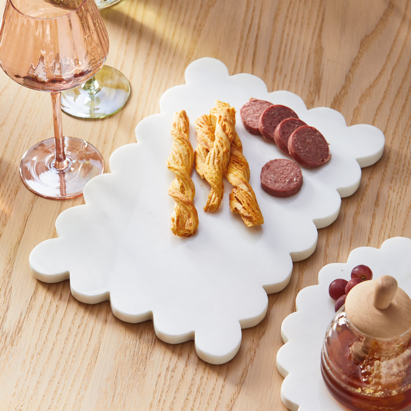 Scalloped Rectangle Marble Board White Everyday