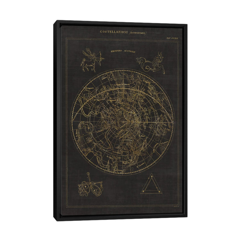 Costellazioni ii, impression sur toile tendue, H 26 po x l 18 po x P 1,5 po, Toile avec cadre noir, Pas de tapis