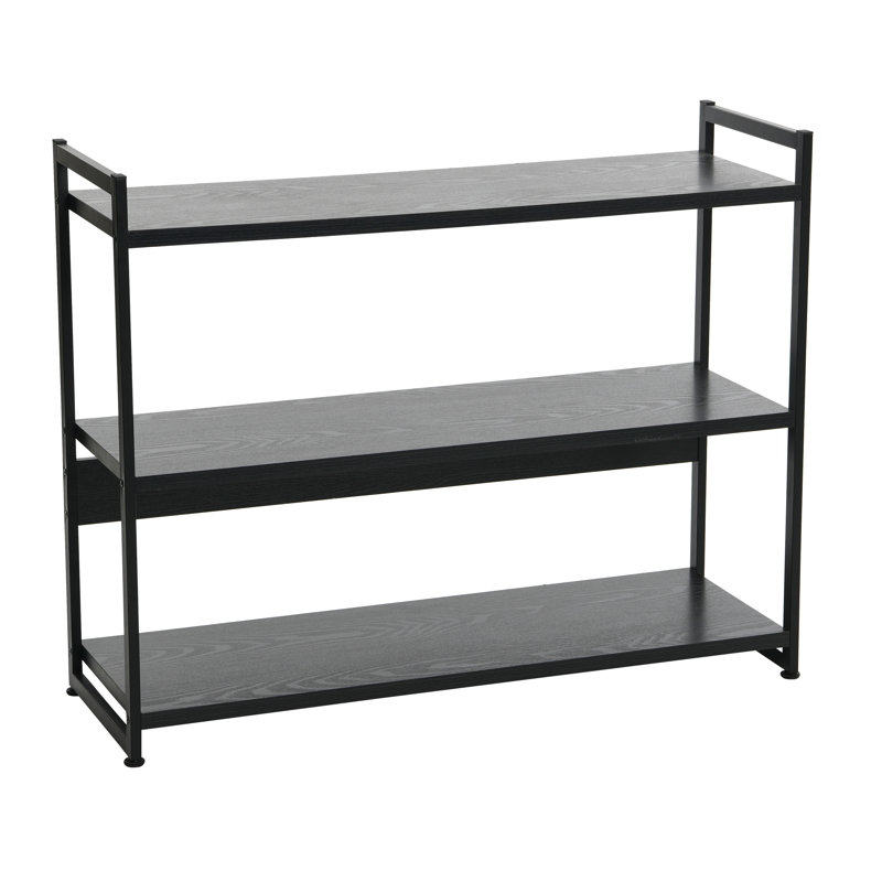 Gateshead Jamestown Wide 3 Shelf Open Storage Bookshelf Rustic Wood Grain and Metal, White