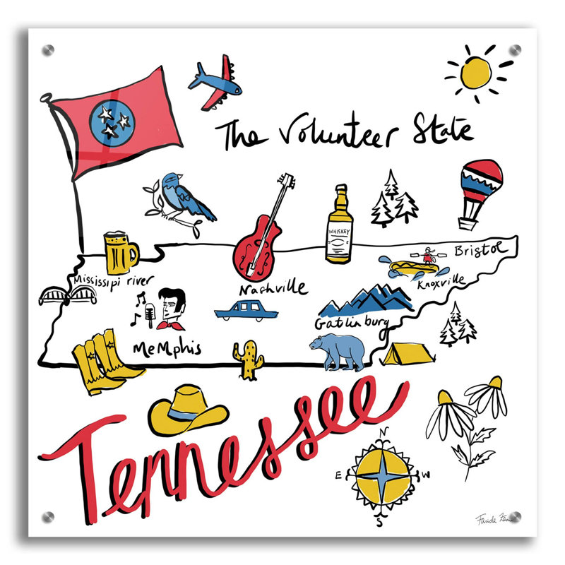  «Tennessee» par Farida Zaman, art mural en verre acrylique, 24 po x 24 po, H 24 po x l 24 po