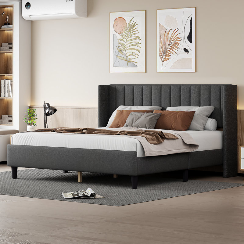Hudayfi Upholstered Platform Bed, Black, King