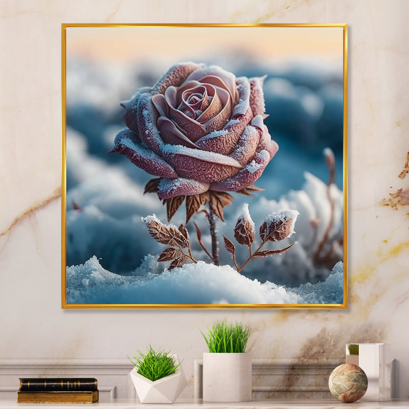 «Wincott A Blooming Rose Rose Flower In Winter I», reproduction, H 24 po x l 24 po x P 1 po, Toile avec cadre flottant or
