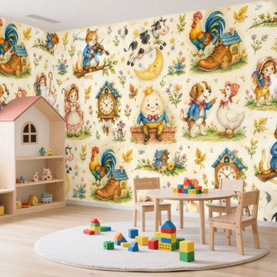Papier peint adhésif autocollant à carreaux aquarelle animaux pour bébé et autres décorations murales autocollantes amovibles en papier pour salon Chambre à coucher H 100 po x l 144 po